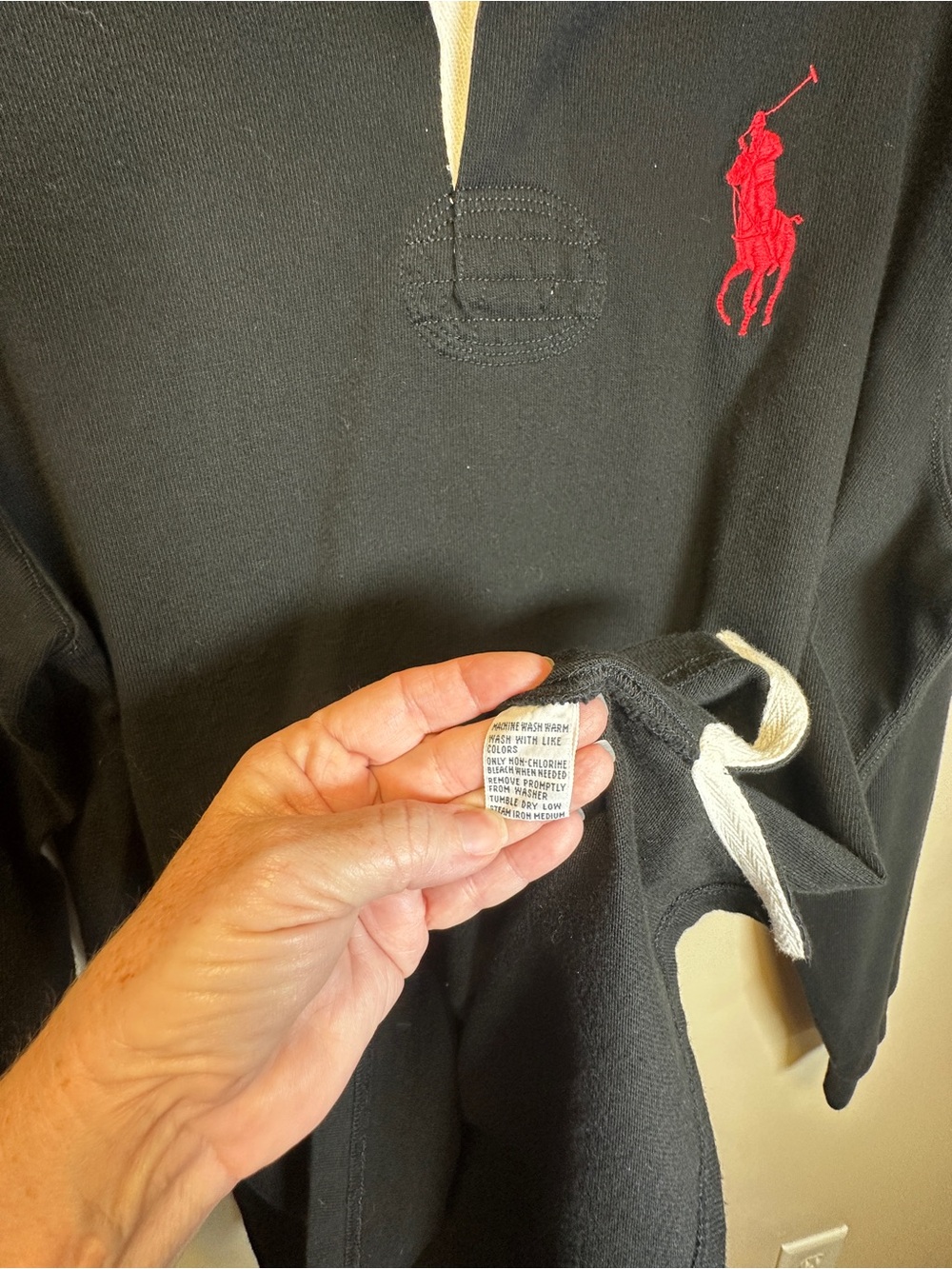 Vintage Polo Ralph Lauren Rugby Shirt Men’s M Black Red Pony Elbow Patches - Picture 6 of 10